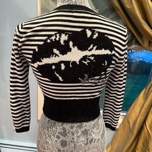 B&W stripe kiss cropped cardigan, size small
